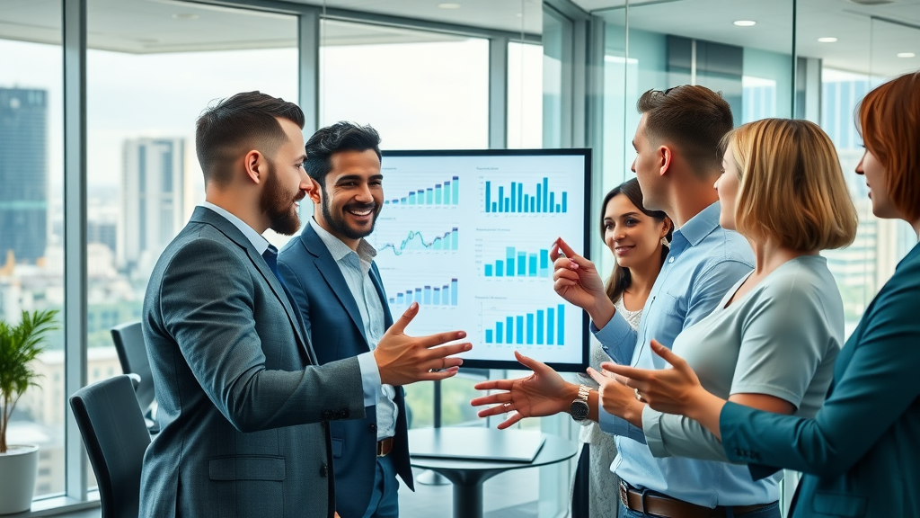 email marketing campaigns analytics brainstorming - digital marketers collaborating in modern office with charts