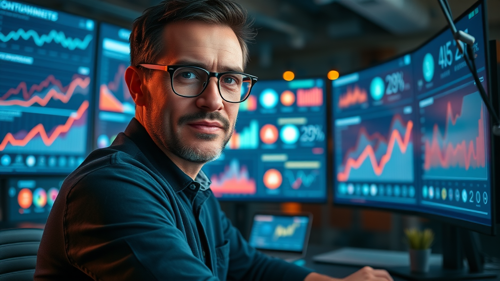 Digital marketer monitoring content distribution analytics across multiple channels