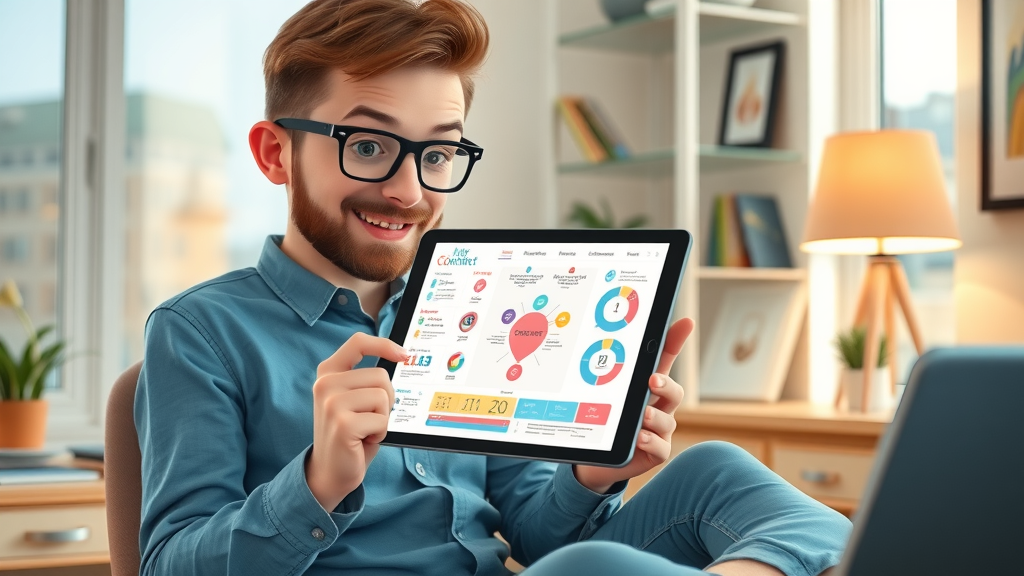 creative content creator designing digital infographic with content marketing tools on a tablet