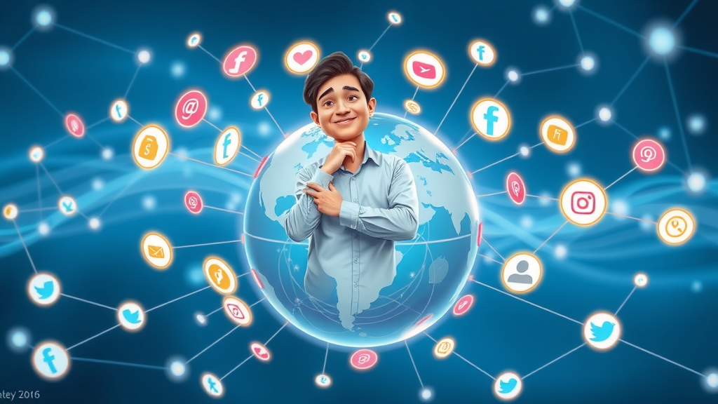 vibrant conceptual illustration of interconnected globe with digital social media icons, social media marketing strategies