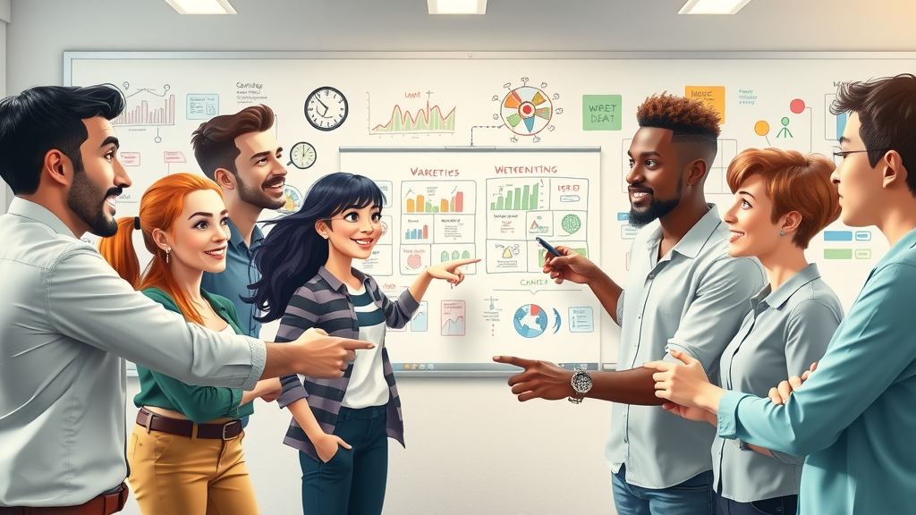 marketing tools for small business, startup team brainstorming marketing strategy with colorful ideas on whiteboards