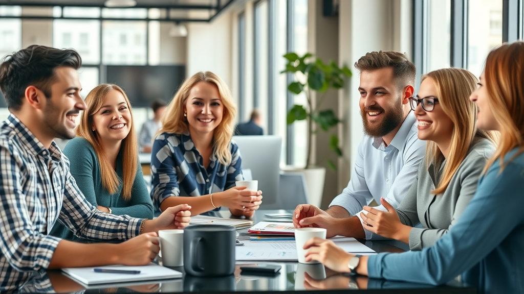 SEO tips for small business digital strategy meeting with business owners collaborating around laptop