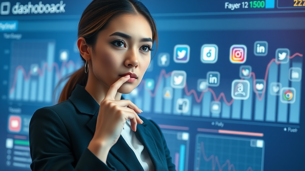Businesswoman analyzing social media platforms for small business marketing