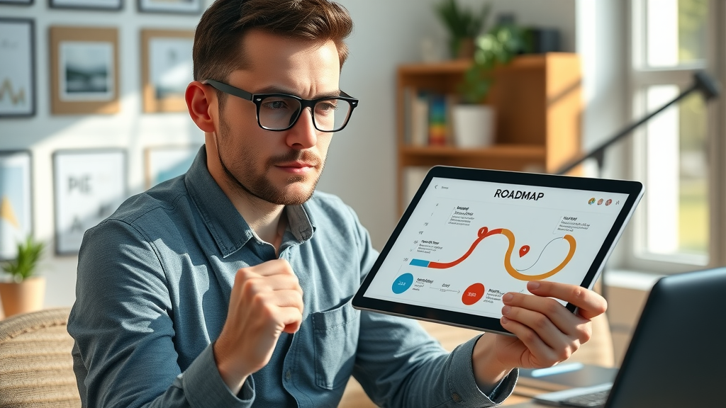 Entrepreneur following an actionable online marketing strategy roadmap