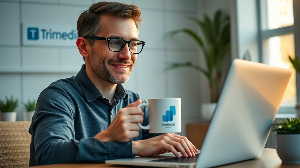 Motivated brand manager preparing for a virtual content marketing strategy meeting in a modern home office