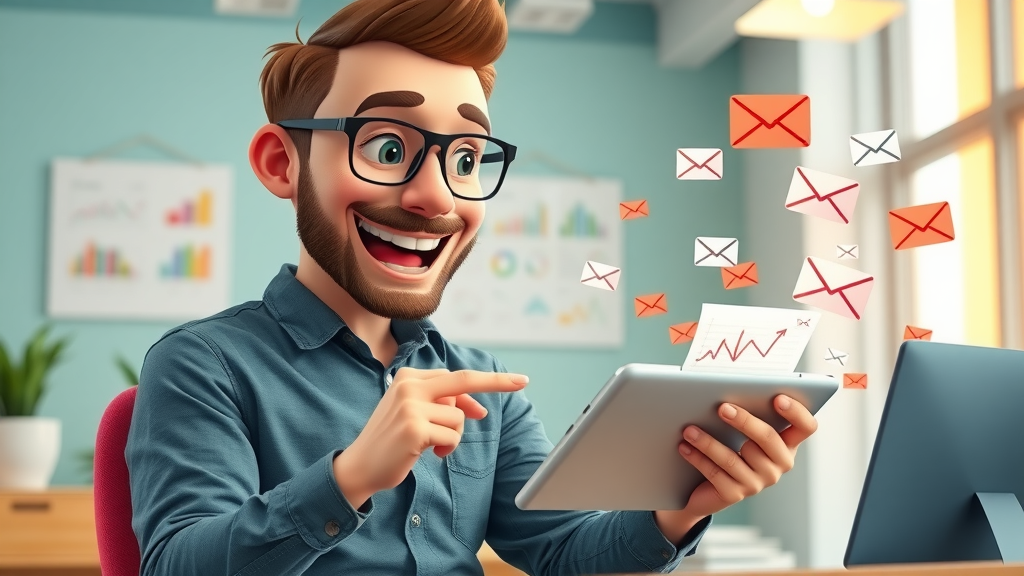 Entrepreneur checking successful email marketing campaign results