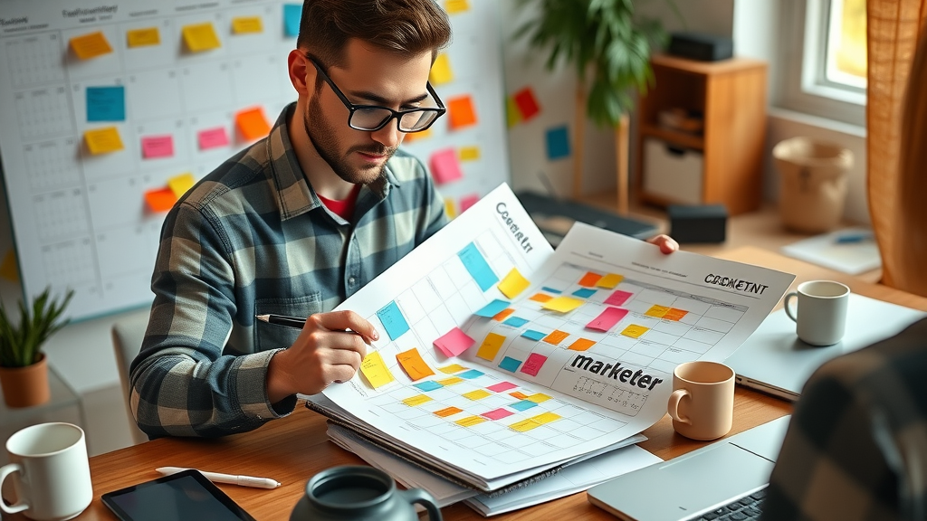 dedicated marketer arranging content calendar for social media content, effective social media marketing
